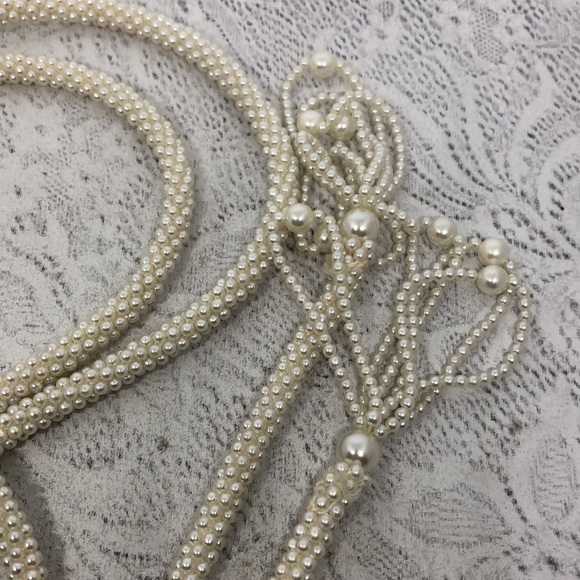 Vintage faux pearl tassel twist lariat tie anywhere tassel necklace statement. - Picture 6 of 6